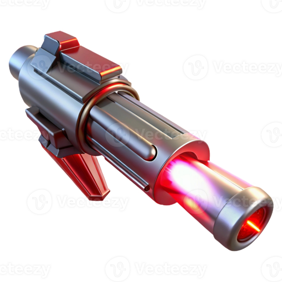 impressive artistic A futuristic weapon emitting a beam of energy, illuminated by a bright, red light. Sci-fi style authentic png