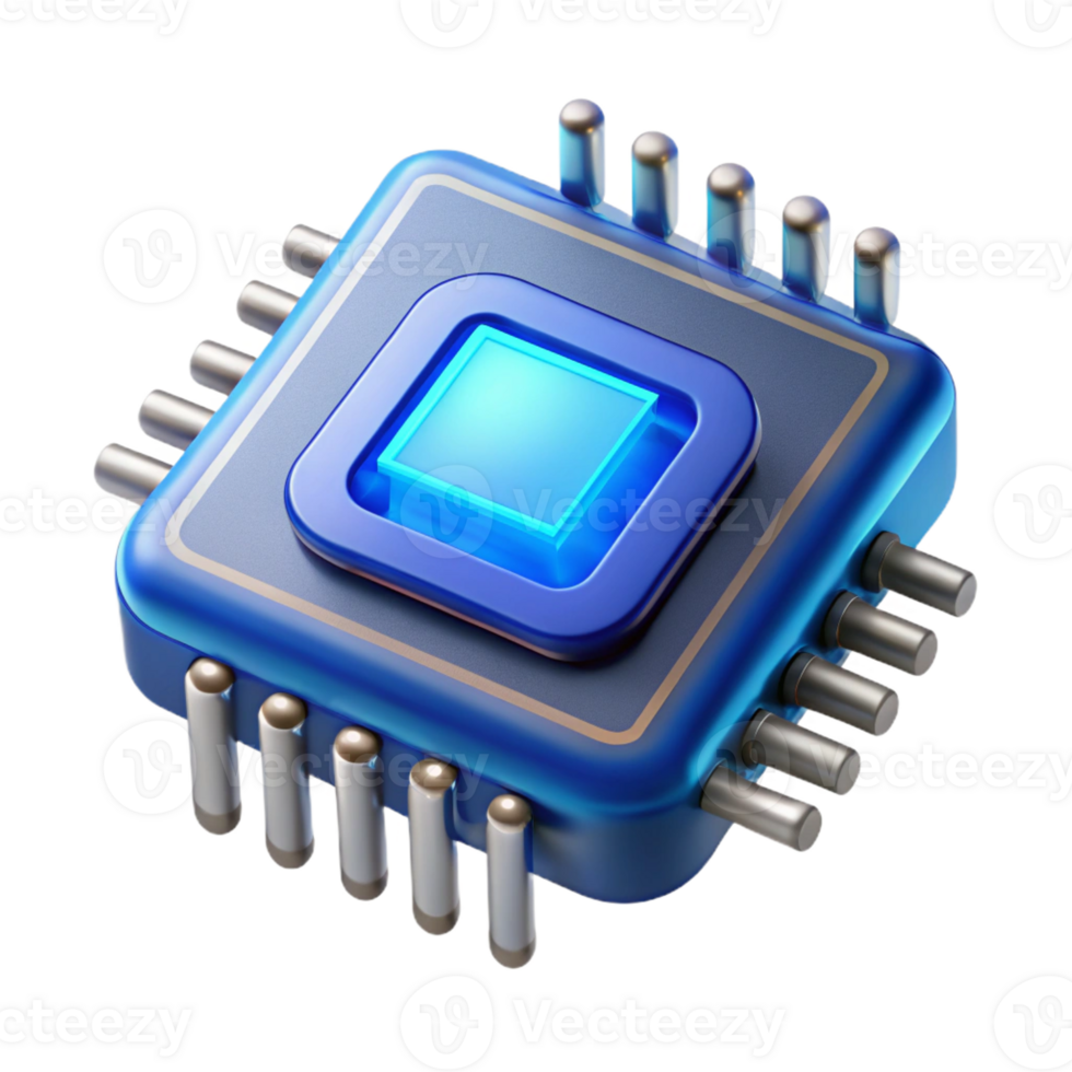 stunning contemporary A microchip with intricate circuitry visible, illuminated by a scanning electron microscope's blue light. Scientific style high quality png