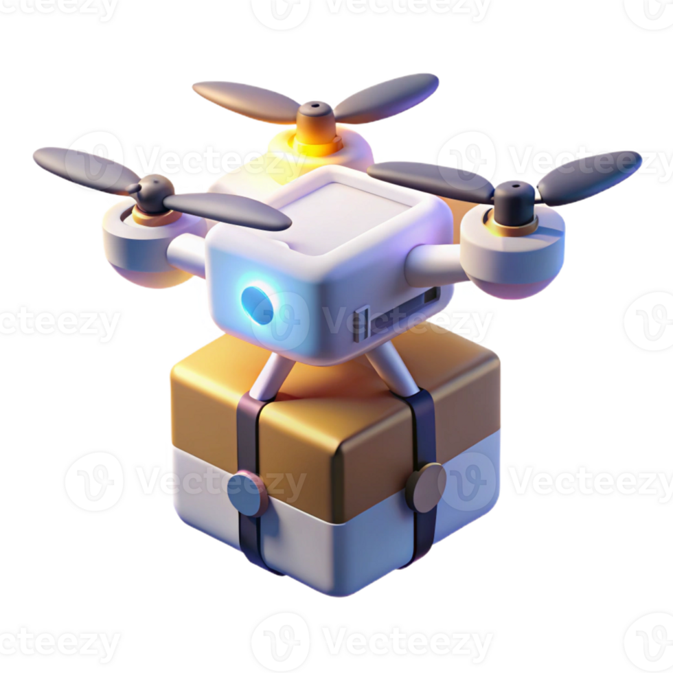 beautiful rustic A drone delivering a package, illuminated by a bright, white light. Realistic style detailed png