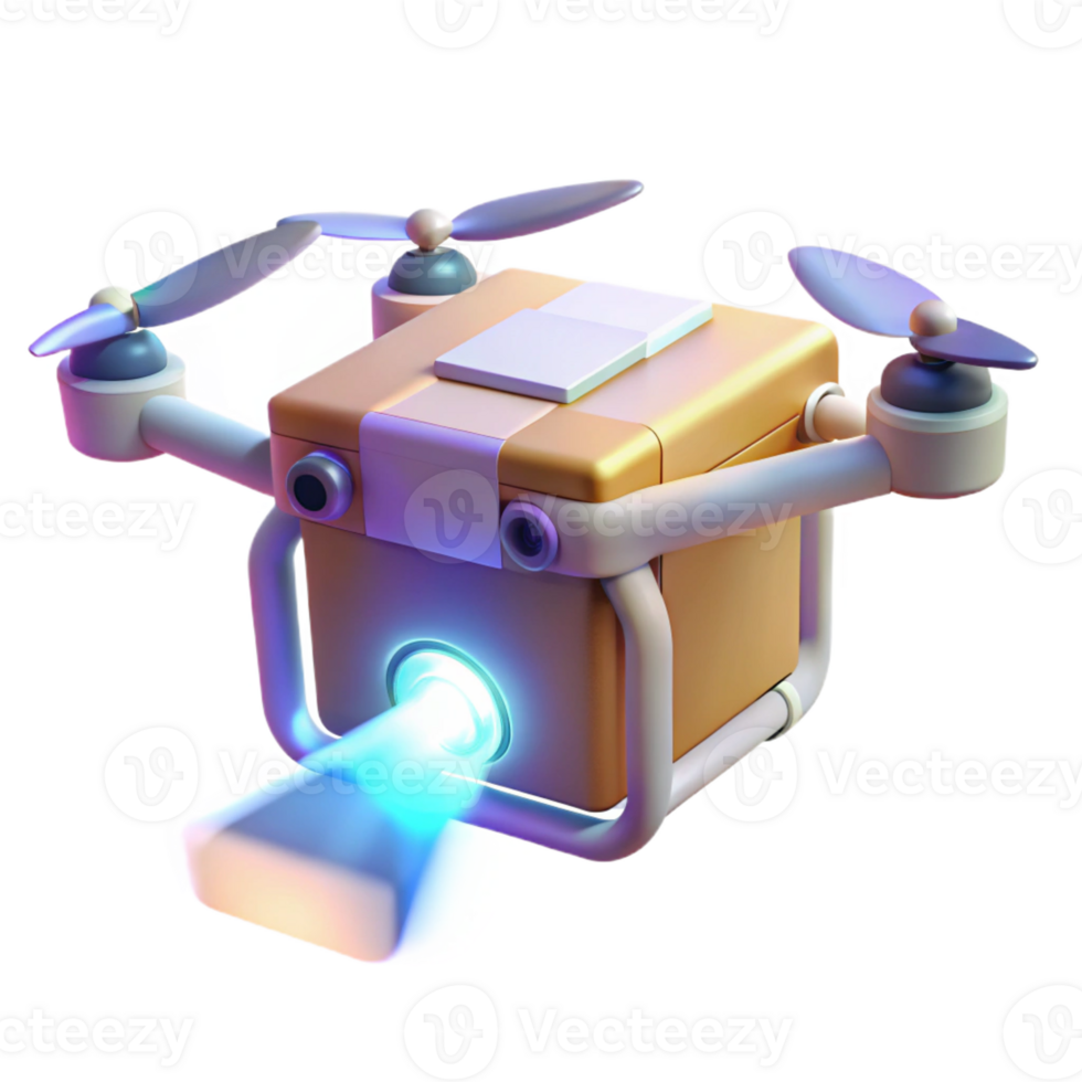 impressive rustic A drone delivering a package, illuminated by a bright, white light. Realistic style original png