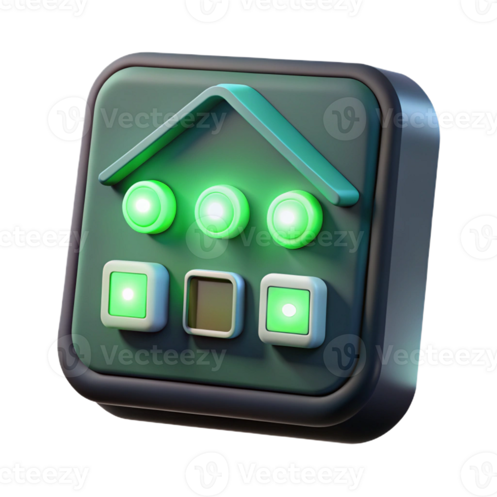 elegant modern A smart home control panel with glowing icons, illuminated by a soft, green light. Futuristic style genuine png