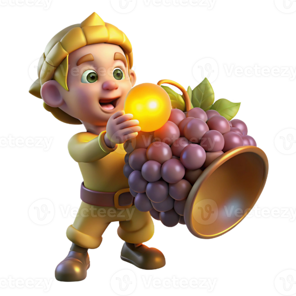 serene minimalist A mischievous imp stealing grapes from a overflowing cornucopia, illuminated by a single ray of divine light. Renaissance style, chiaroscuro lighting detailed png