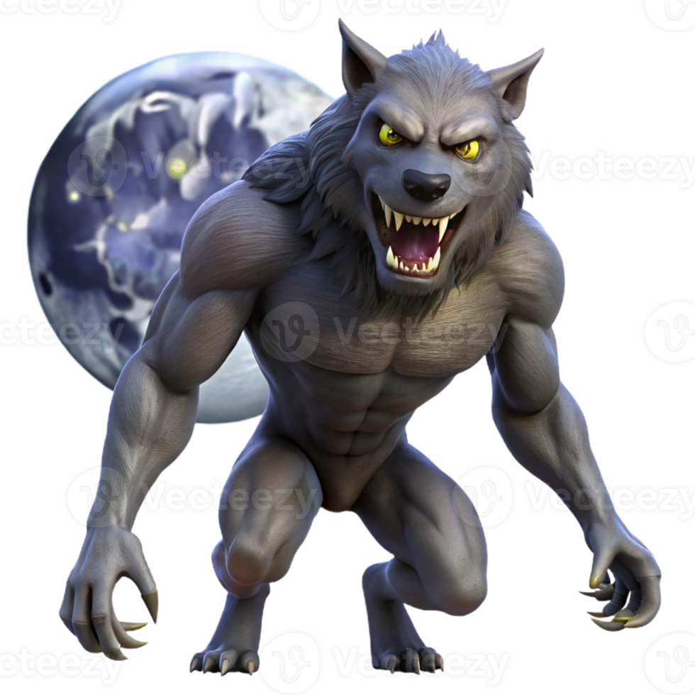 serene creative A fearsome werewolf, its fur bristling, howling at the full moon, lit by the cold moonlight. Horror style genuine png