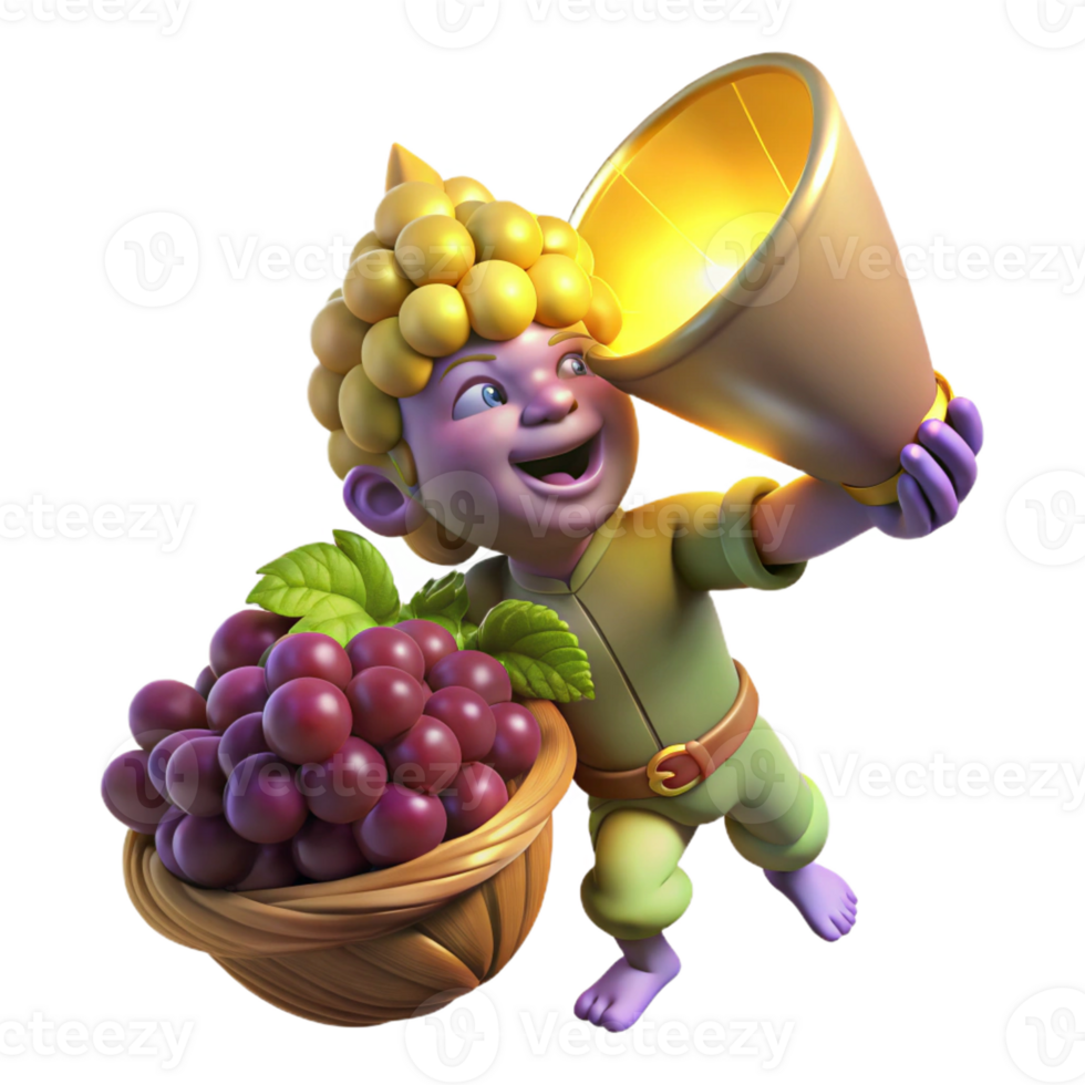extraordinary vintage A mischievous imp stealing grapes from a overflowing cornucopia, illuminated by a single ray of divine light. Renaissance style, chiaroscuro lighting premium png