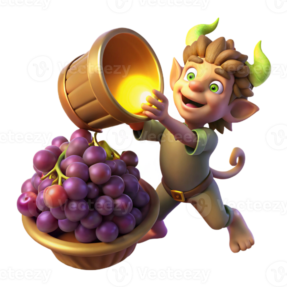 serene vintage A mischievous imp stealing grapes from a overflowing cornucopia, illuminated by a single ray of divine light. Renaissance style, chiaroscuro lighting high quality png