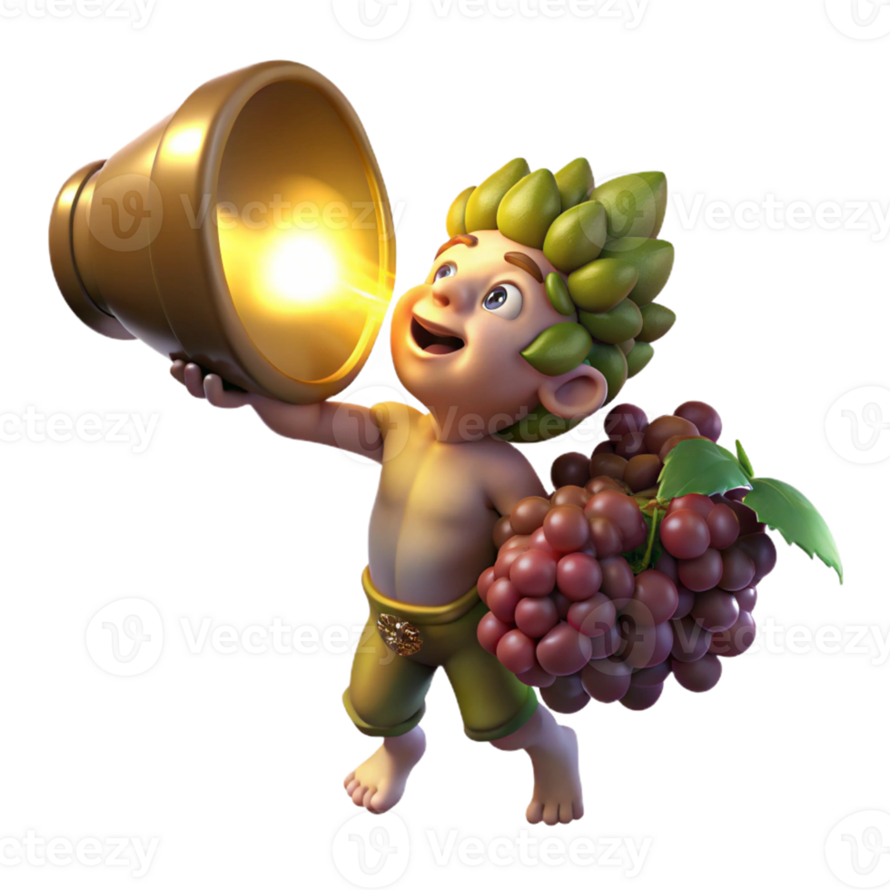 vibrant abstract A mischievous imp stealing grapes from a overflowing cornucopia, illuminated by a single ray of divine light. Renaissance style, chiaroscuro lighting detailed png