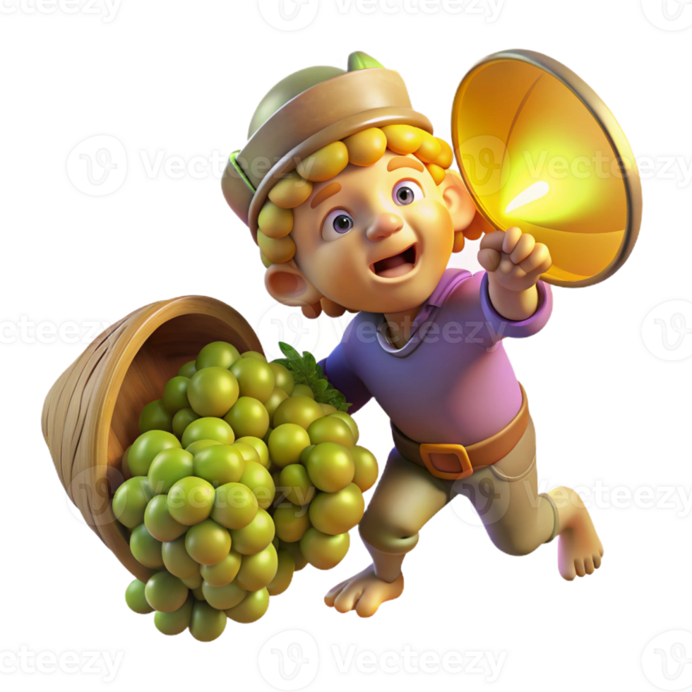 extraordinary modern A mischievous imp stealing grapes from a overflowing cornucopia, illuminated by a single ray of divine light. Renaissance style, chiaroscuro lighting high quality png