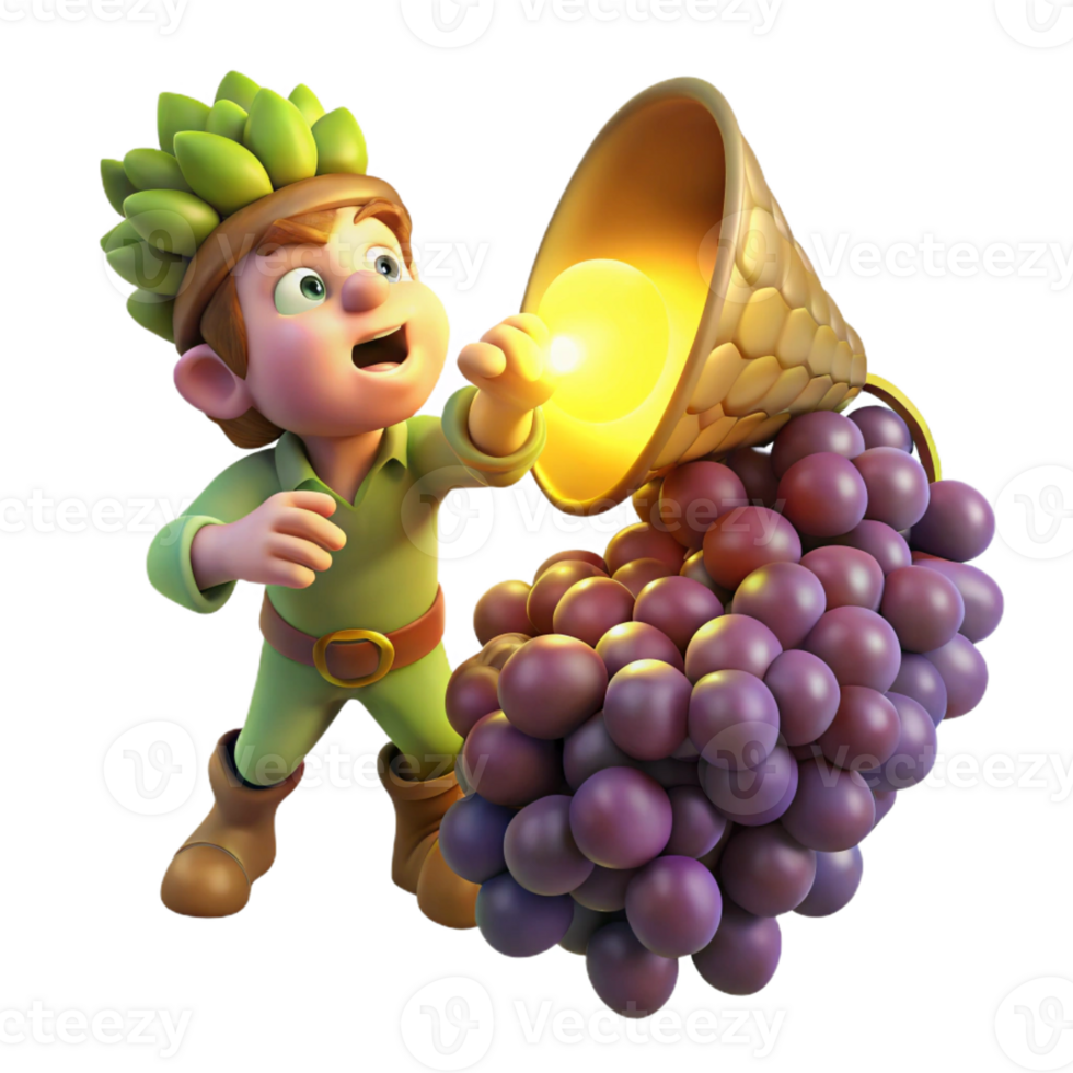 elegant traditional A mischievous imp stealing grapes from a overflowing cornucopia, illuminated by a single ray of divine light. Renaissance style, chiaroscuro lighting high resolution png