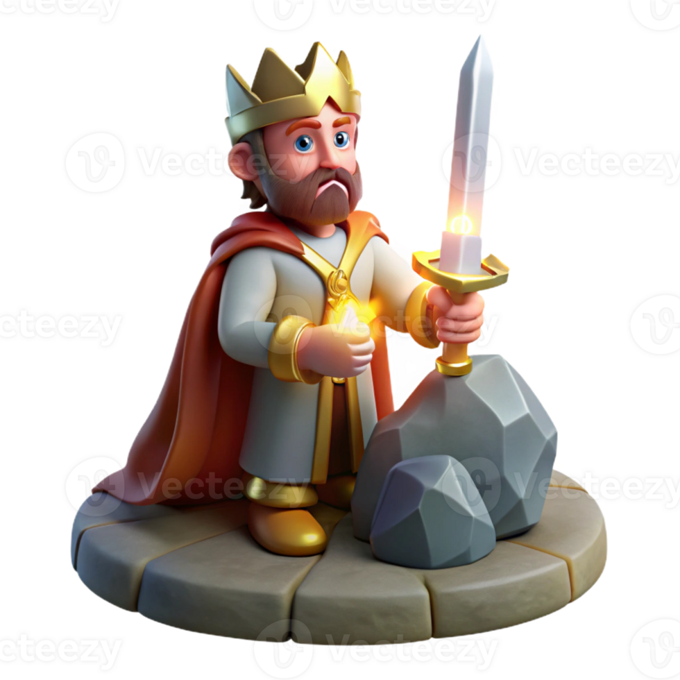 beautiful rustic A regal King Arthur drawing Excalibur from the stone, bathed in a divine light. Arthurian mythology, heroic style high quality png