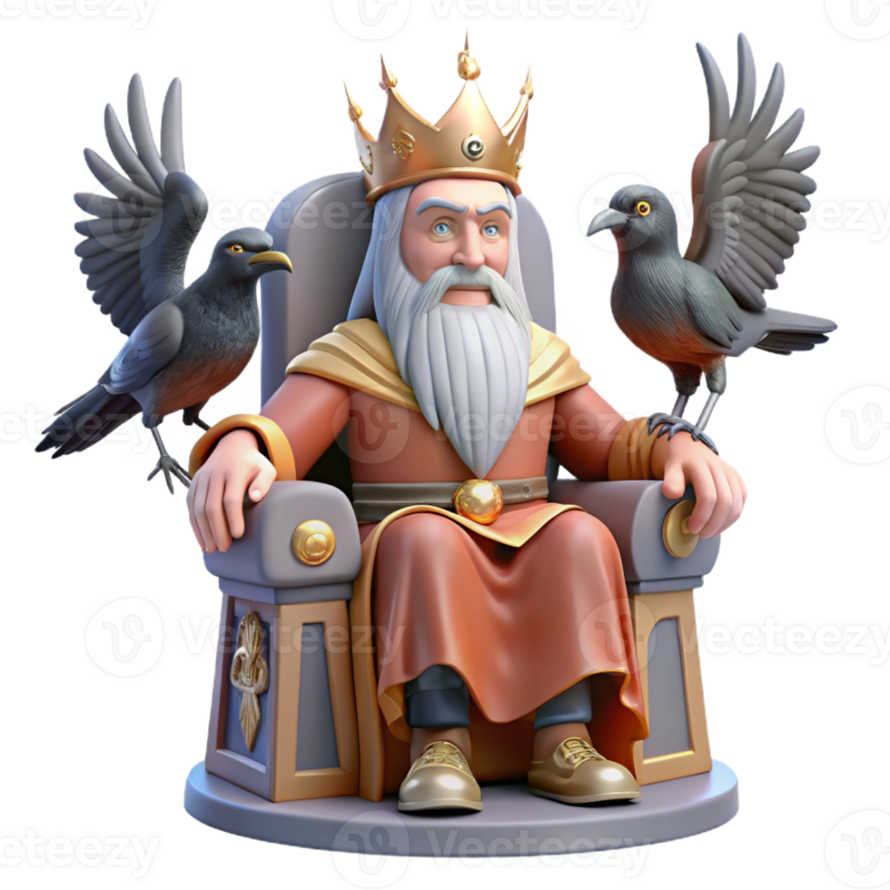 beautiful modern A wise Odin perched on his throne, ravens circling overhead, his one eye gleaming with wisdom. Norse mythology, grand, epic scale original png