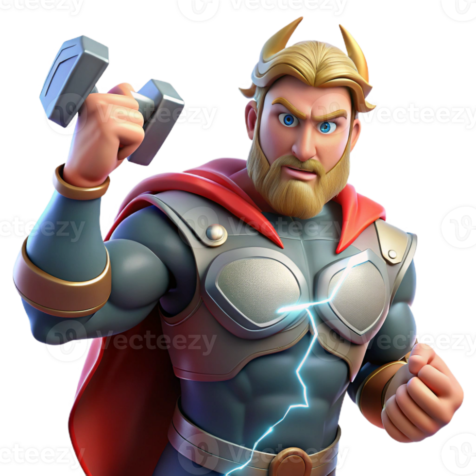 magnificent abstract A powerful Thor wielding Mjolnir amidst a raging thunderstorm, lightning illuminating his muscular form. Norse mythology, dynamic lighting, comic book style premium png