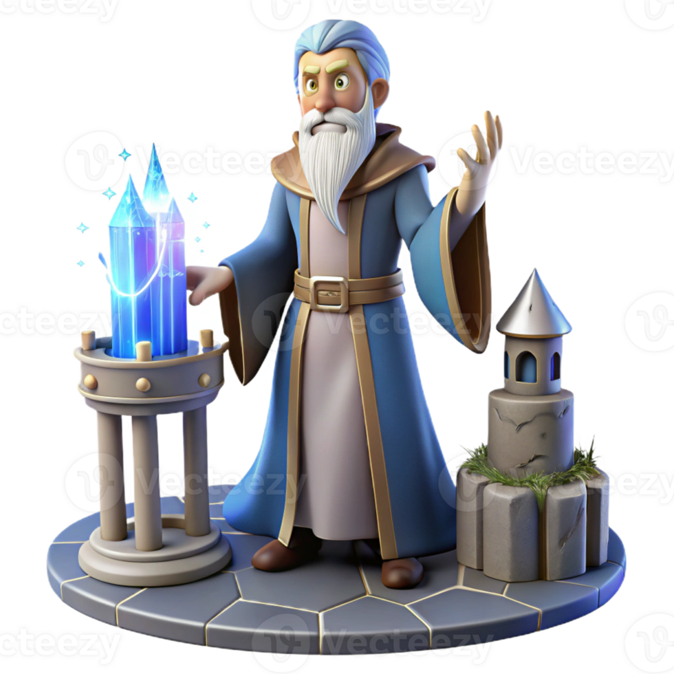 beautiful traditional A wise Merlin casting a powerful spell in his ancient tower, surrounded by magical artifacts. Arthurian mythology, mystical and atmospheric original png