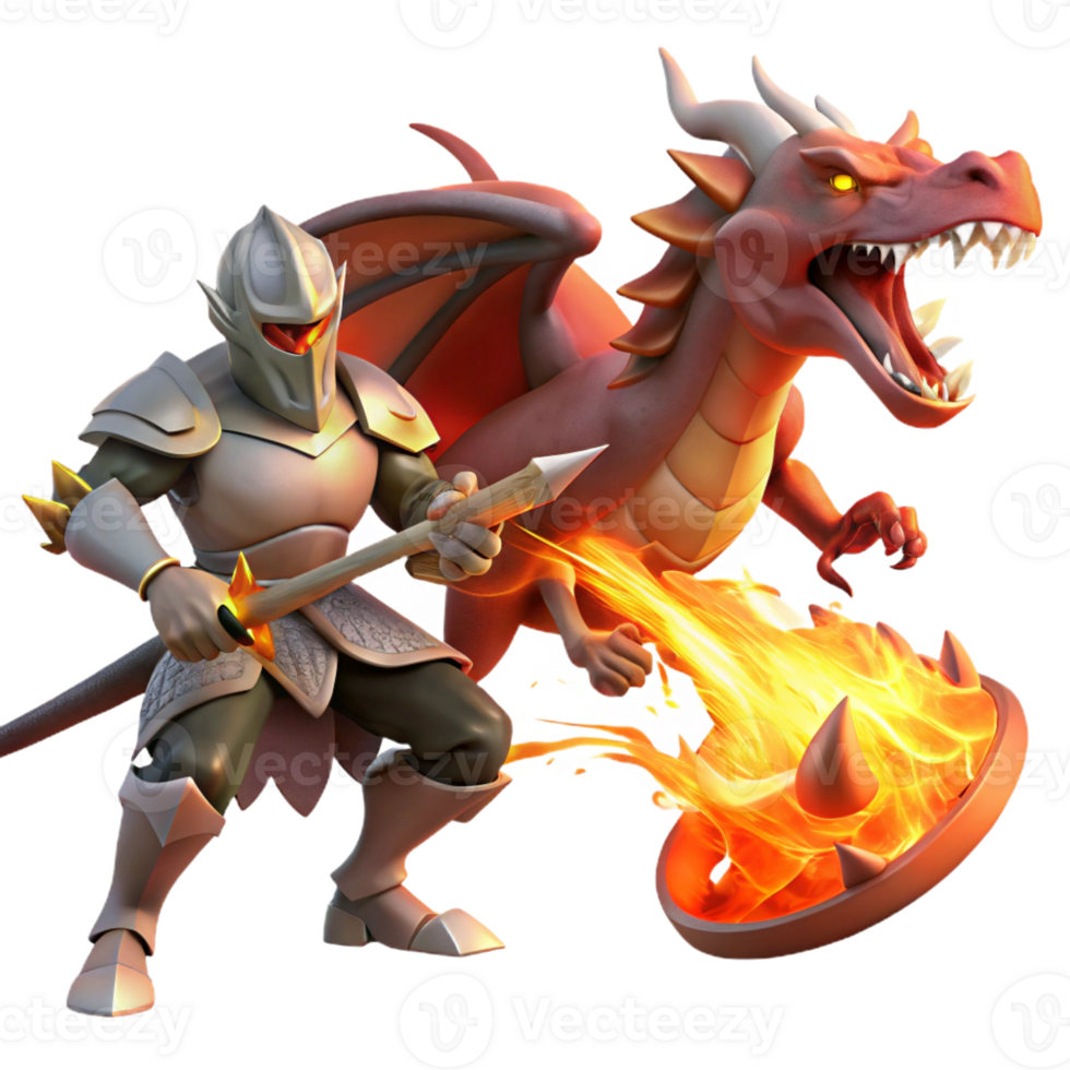 wonderful abstract A courageous Sir Lancelot battling a fearsome dragon, fire and smoke billowing around them. Arthurian mythology, dynamic action, fantasy style authentic png