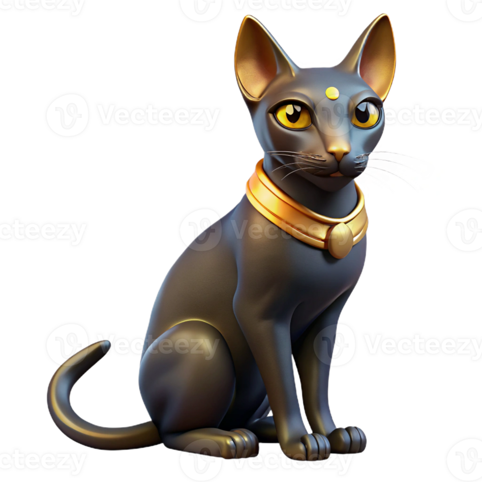 dramatic vintage A majestic Bastet, depicted as a black cat with golden eyes, basking in the sunlight. Egyptian mythology, realistic cat features, warm lighting high resolution png