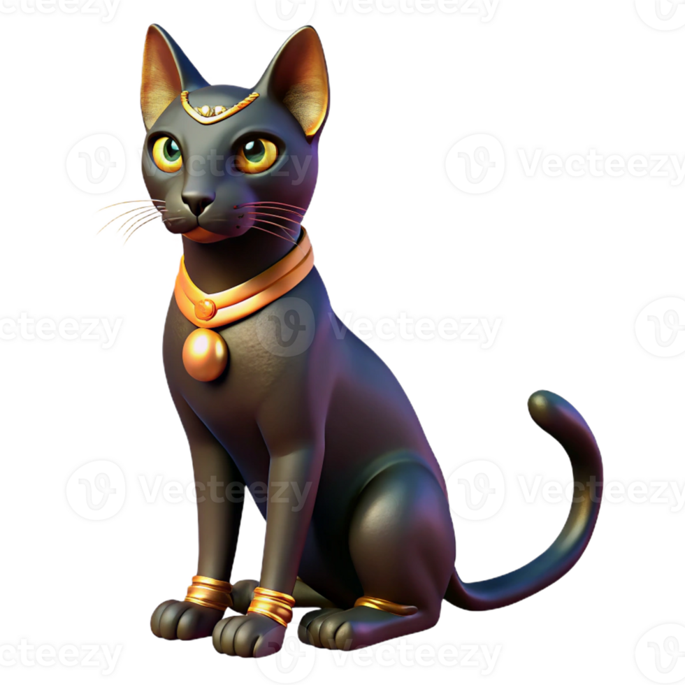 elegant vintage A majestic Bastet, depicted as a black cat with golden eyes, basking in the sunlight. Egyptian mythology, realistic cat features, warm lighting genuine png