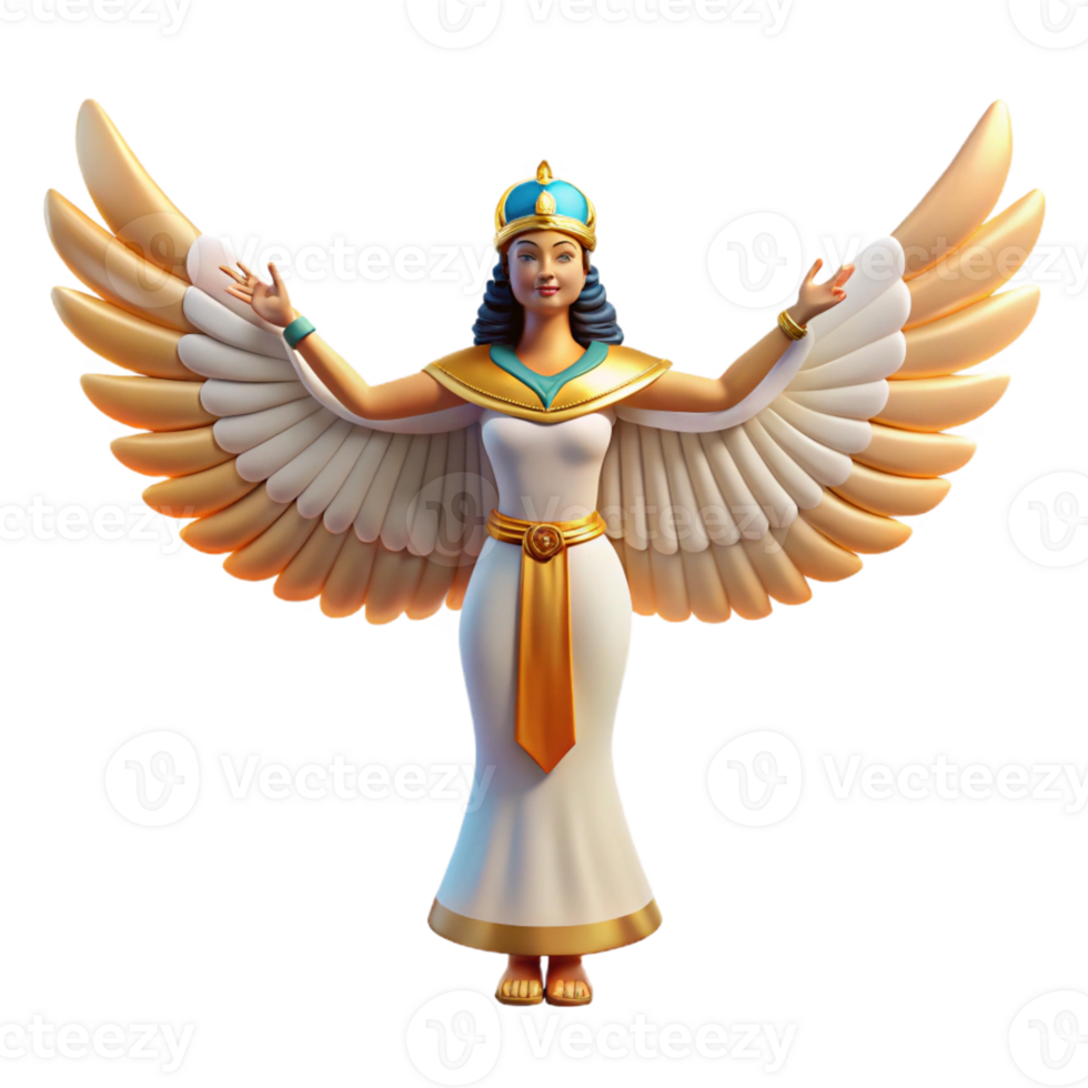 serene modern A benevolent Isis spreading her wings, offering protection and healing. Egyptian mythology, flowing robes, soft light exclusive png