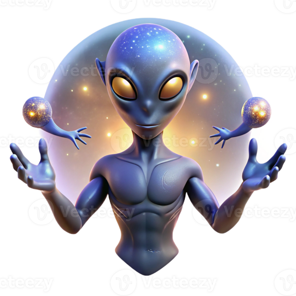 extraordinary contemporary A powerful, alien deity with glowing eyes and multiple limbs floats in the cosmos, illuminated by the light of distant galaxies. The style is cosmic and awe-inspiring 4K png