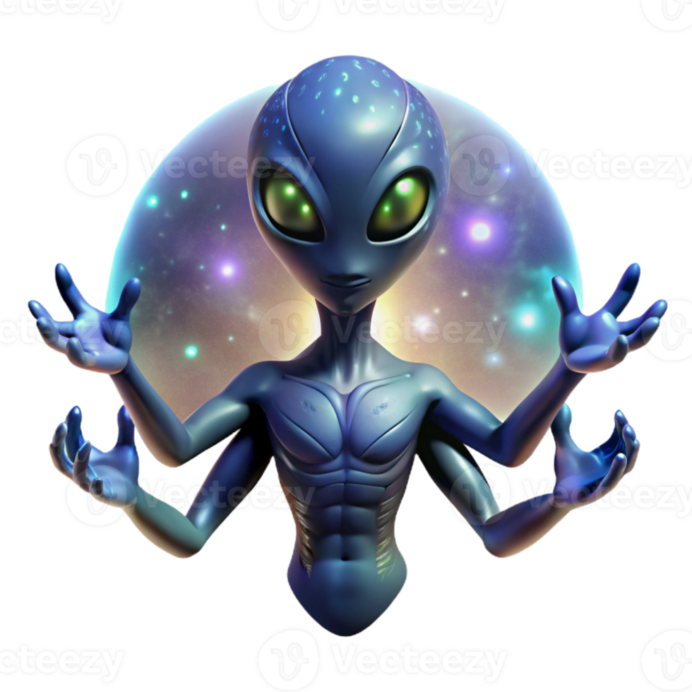 extraordinary classic A powerful, alien deity with glowing eyes and multiple limbs floats in the cosmos, illuminated by the light of distant galaxies. The style is cosmic and awe-inspiring authentic png