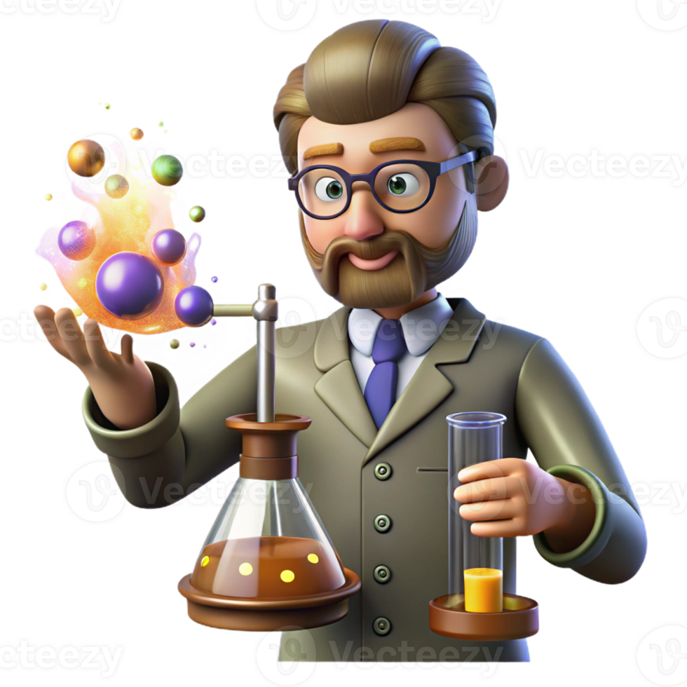 magnificent modern A steampunk scientist, conducting an experiment with bubbling chemicals and sparking electrodes, in a dimly lit laboratory, with a vintage scientific illustration style professional png