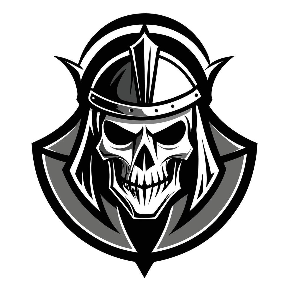 Monochrome Logo Featuring a Skull Shaped Spartan Knight Helmet vector