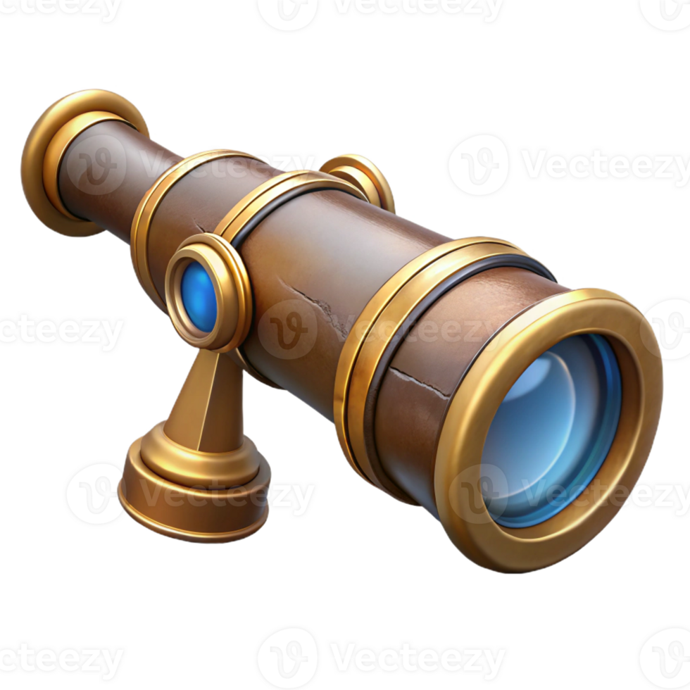 elegant modern A steampunk spyglass, intricately crafted with brass and lenses, pointing towards a distant cityscape, in a realistic render style original png