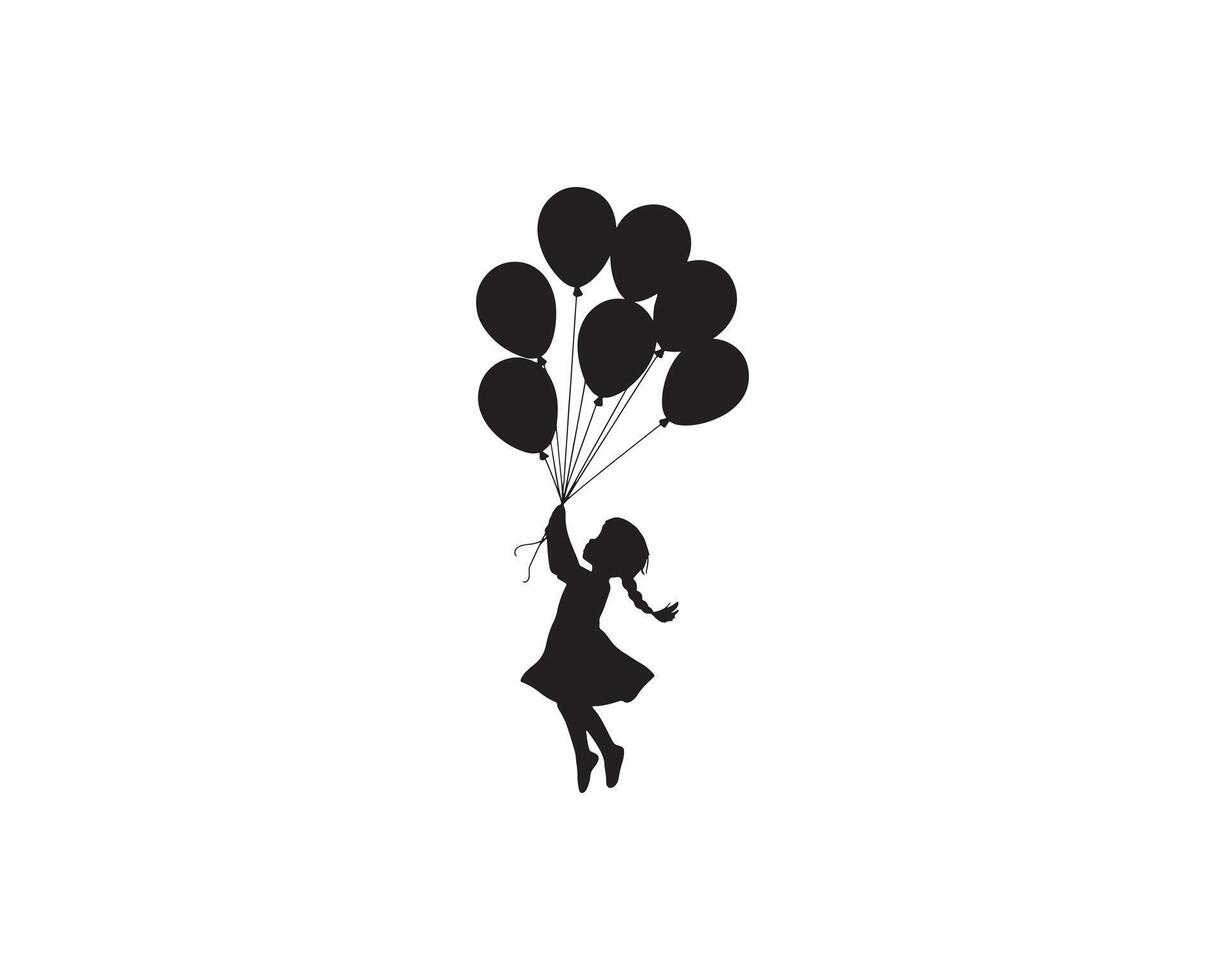 Child's Dream Silhouette with Floating Balloons vector