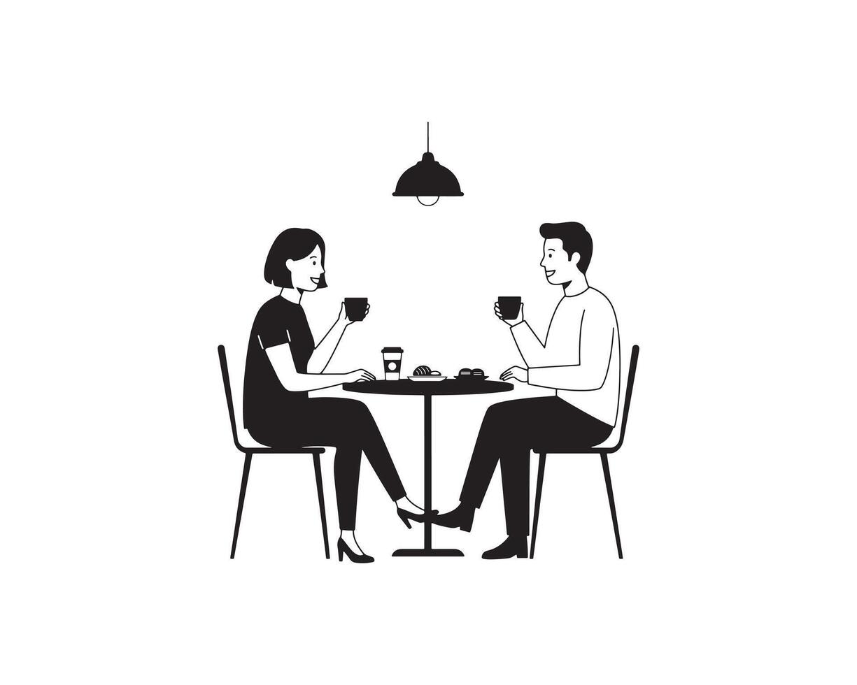 Silhouette of Couple Having Coffee Together at a Cafe vector