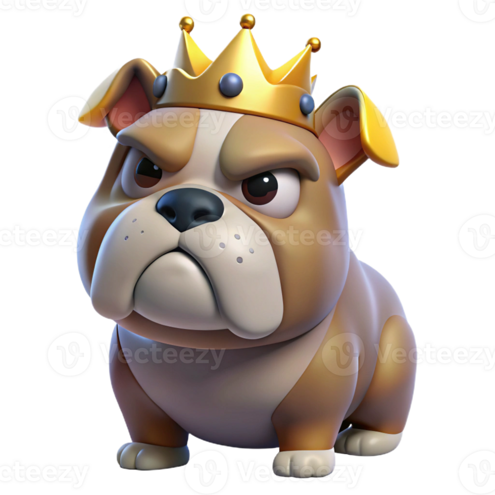 serene rustic A grumpy-looking bulldog wearing a crown, humorous and anthropomorphic, pop art style exclusive png
