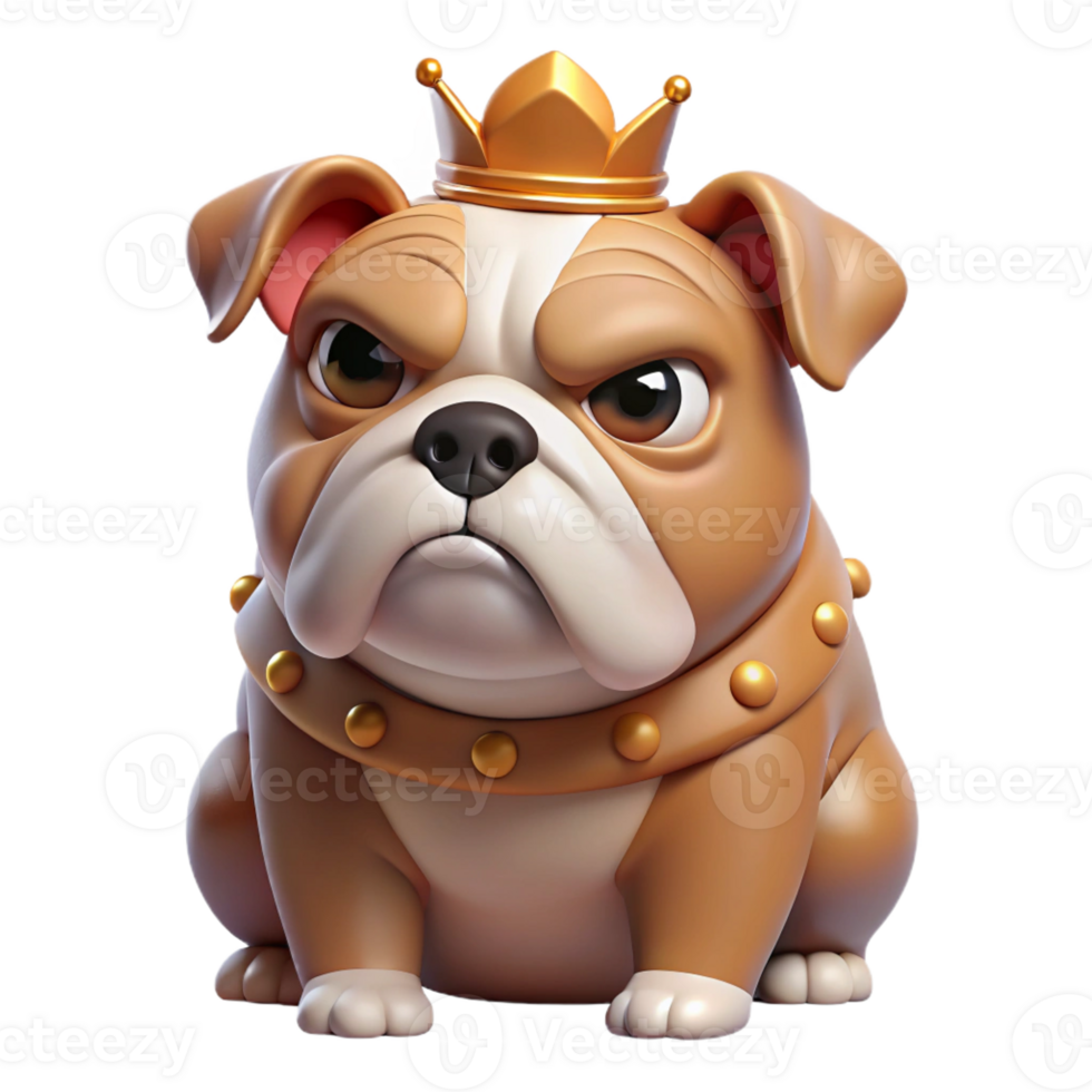 dramatic minimalist A grumpy-looking bulldog wearing a crown, humorous and anthropomorphic, pop art style original png