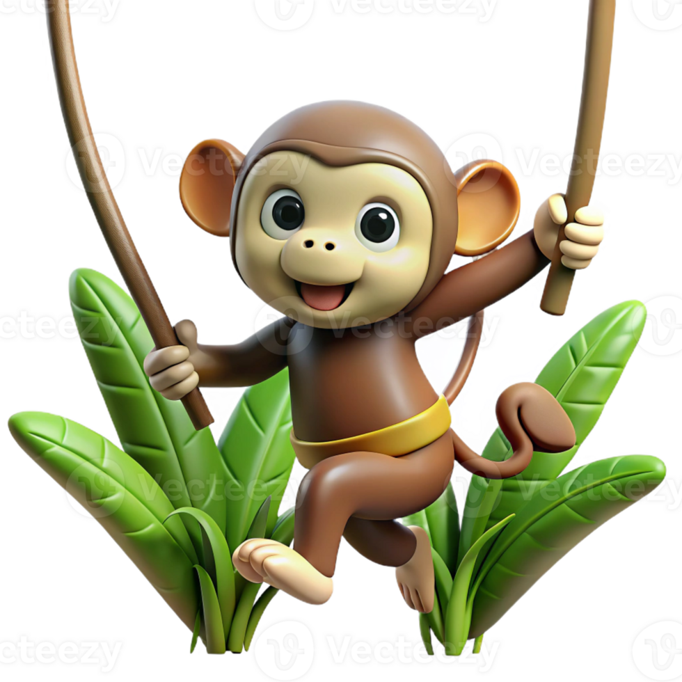 stunning vintage A curious monkey swinging through the jungle, energetic and playful, cartoon style professional png