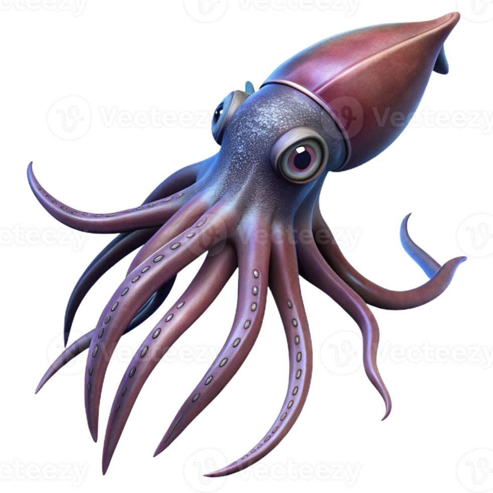 vibrant abstract A giant squid swimming in the deep ocean, mysterious and otherworldly, fantasy art style 4K png