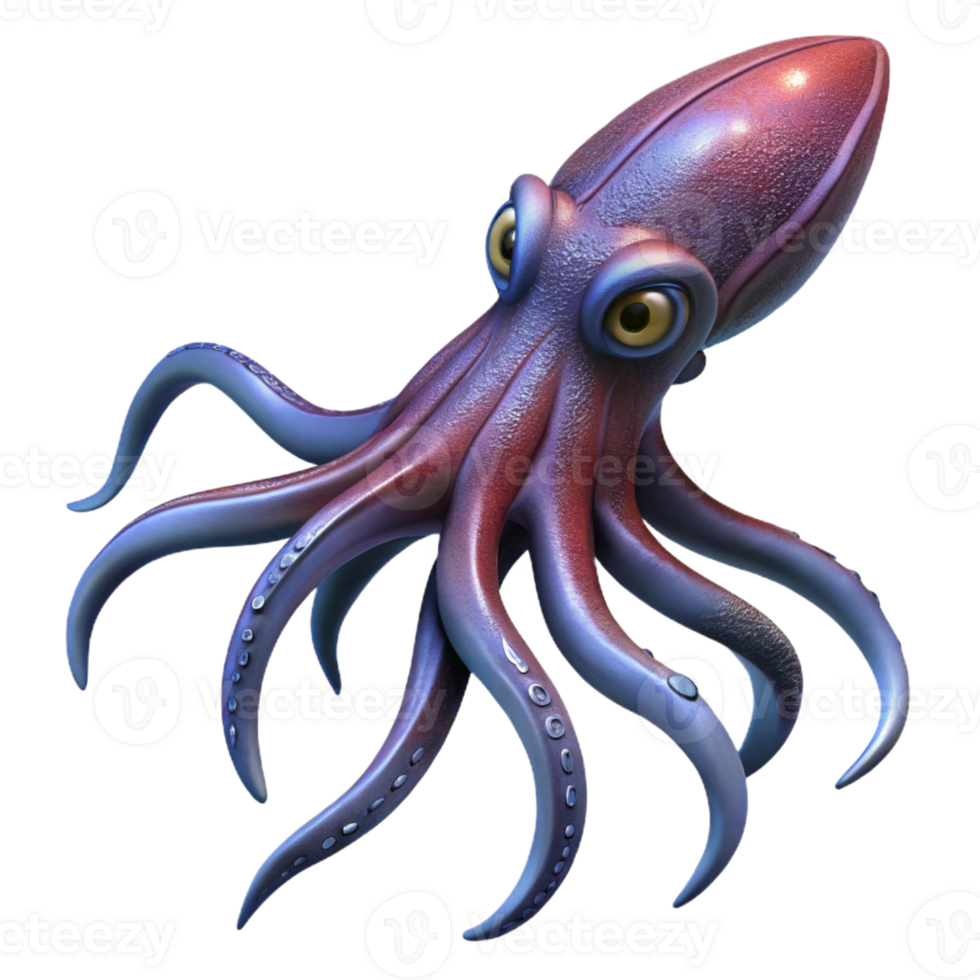 dramatic artistic A giant squid swimming in the deep ocean, mysterious and otherworldly, fantasy art style genuine png