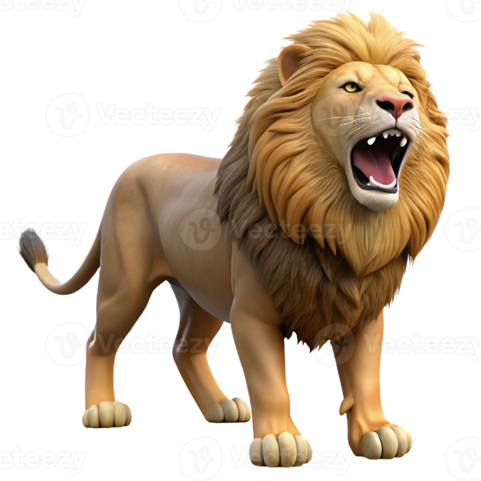 elegant contemporary A majestic lion roaring in the African savanna, powerful and regal, realistic wildlife photography style detailed png