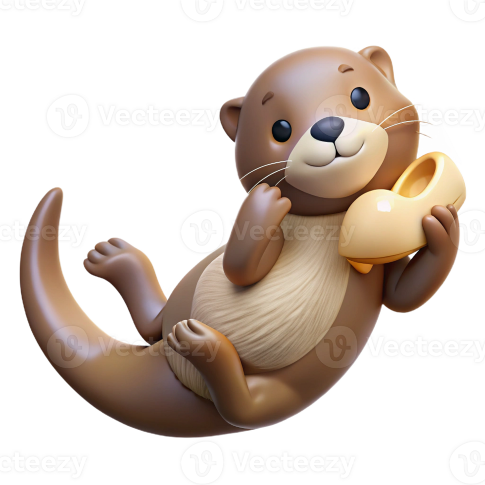 impressive abstract A playful sea otter floating on its back, holding a seashell, cute and cuddly style, soft lighting detailed png