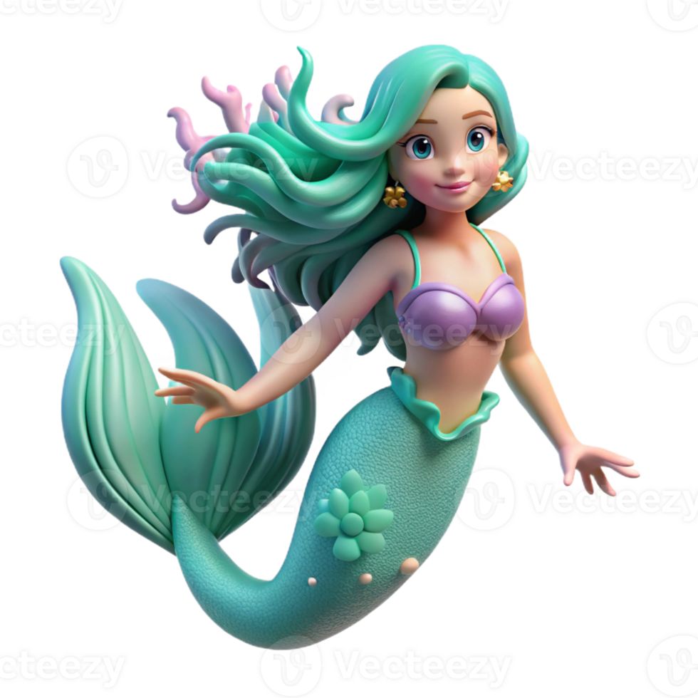 dramatic classic A Mermaid with Flowing high quality png