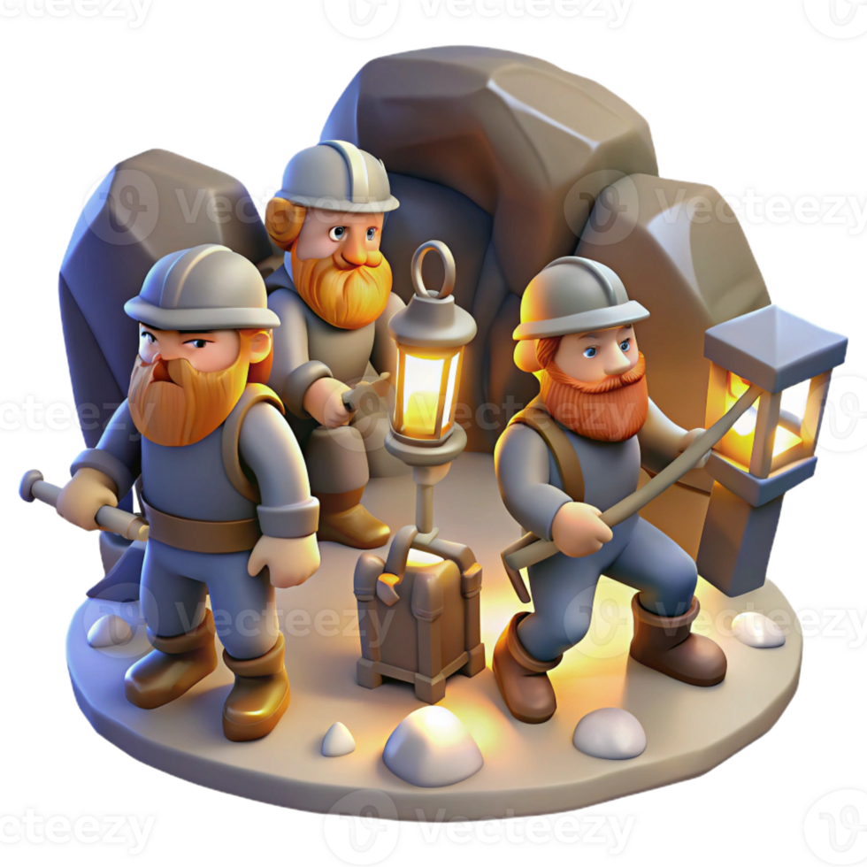 wonderful creative A Group of Dwarves Mining for Gems in a original png