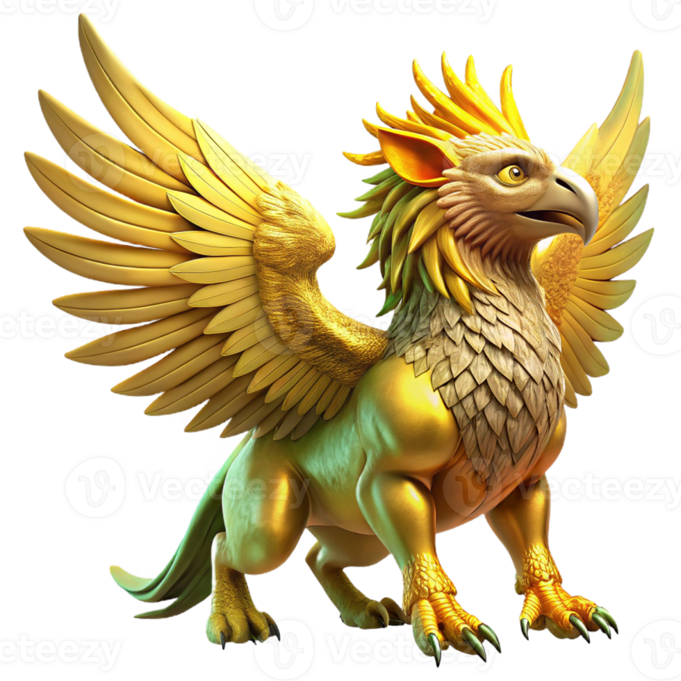 wonderful modern A majestic griffin with golden feathers and piercing emerald eyes soaring through a nebula of vibrant colors. Dramatic, backlighting. Fantasy art style authentic png