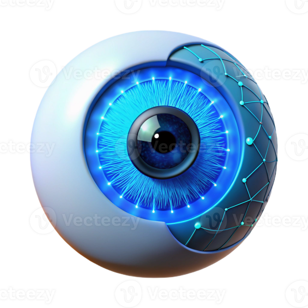 dramatic traditional A single human eye, iris glowing with binary code, reflecting a complex network of digital connections, lit by a cool, clinical blue light. Biopunk style. Ray tracing 4K png