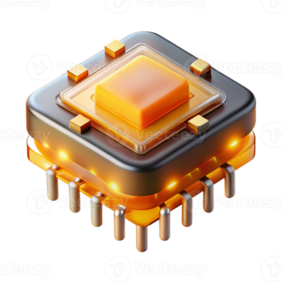 extraordinary traditional A levitating microchip, intricate layers of transistors and circuits exposed, emitting a warm, amber glow. Macro photography style. Soft lighting detailed png