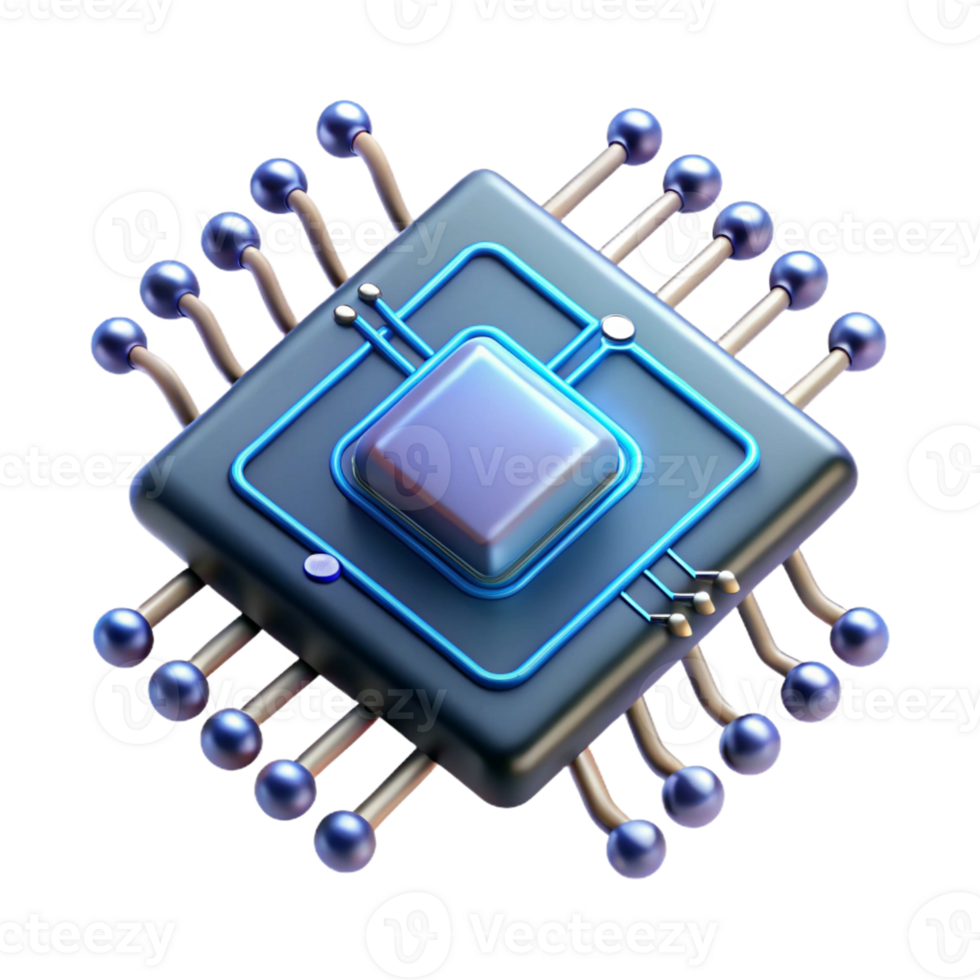 elegant modern A close-up of a microchip, intricate pathways glowing with energy, rendered in a highly detailed, scientific illustration style genuine png