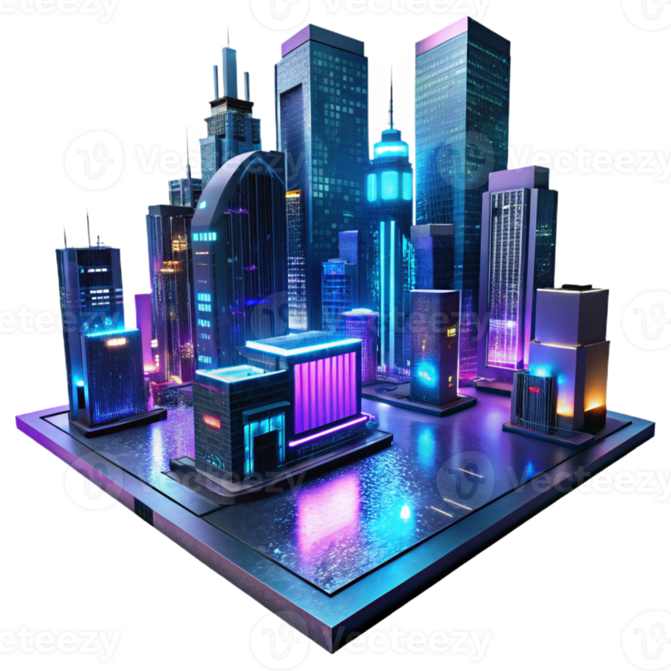 elegant rustic A futuristic cityscape at night, towering holographic advertisements flickering in the rain, reflections shimmering on the wet pavement, cyberpunk style, lit by neon signs 4K png