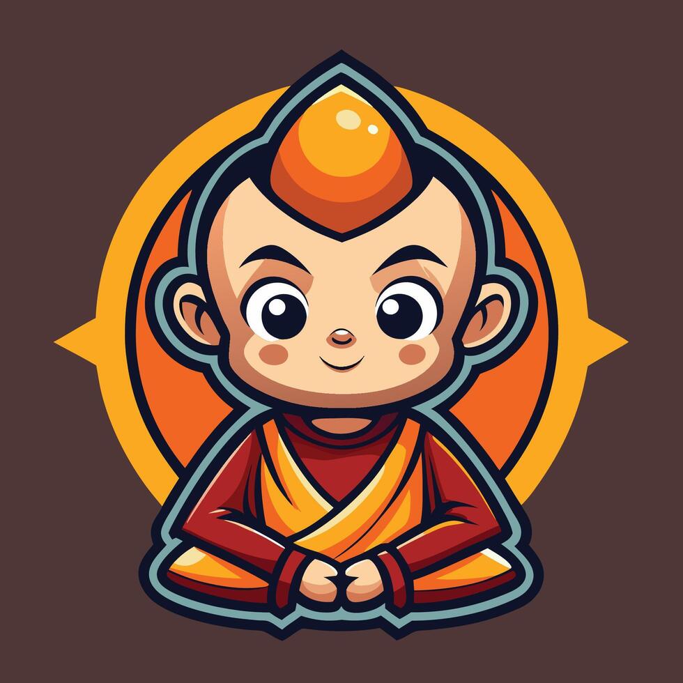 Cute and Adorable Little Monk Mascot Character Logo Illustration vector