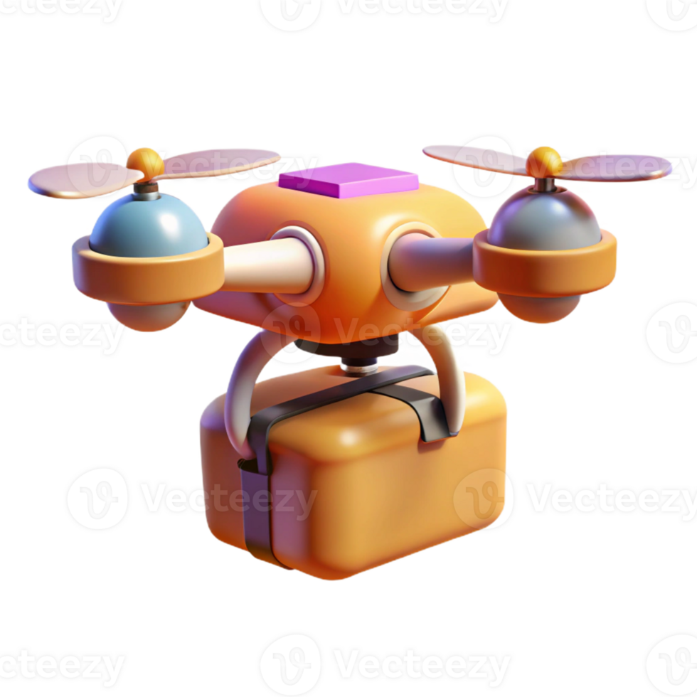 extraordinary artistic A drone delivering a package, hovering against a cityscape backdrop, propellers blurred in motion, lit by the setting sun original png