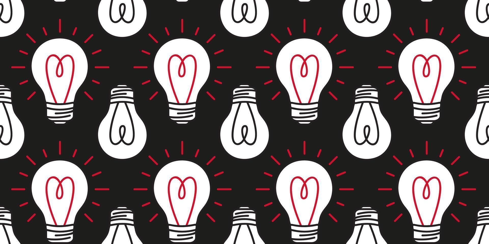 Seamless pattern with glowing light bulbs against a dark background. Simple design hand drawn style playful and modern look. Perfect for wallpapers, textiles, gift wraps, or digital backgrounds vector