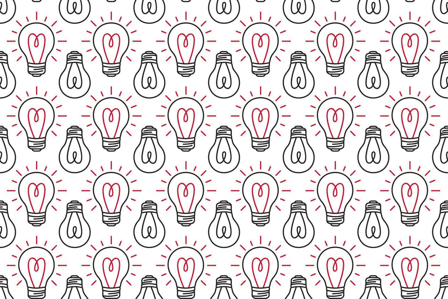 Seamless pattern with glowing light bulbs against a white background. Simple design hand drawn style playful and modern look. Perfect for wallpapers, textiles, gift wraps, or digital backgrounds. vector