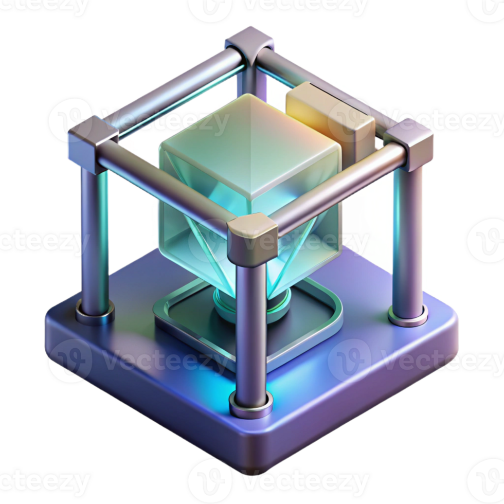 stunning artistic A 3D printer creating a complex, geometric object, layer by layer, illuminated by the printer's internal light genuine png