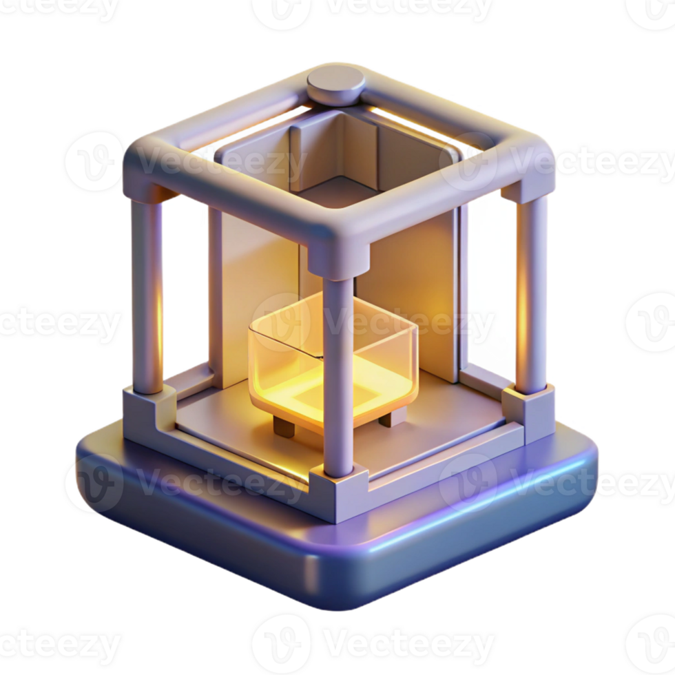 elegant abstract A 3D printer creating a complex, geometric object, layer by layer, illuminated by the printer's internal light high resolution png