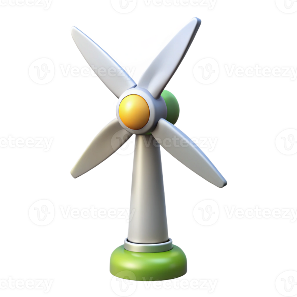 impressive modern A wind turbine generating clean energy, its blades rotating against a clear blue sky, lit by natural sunlight professional png