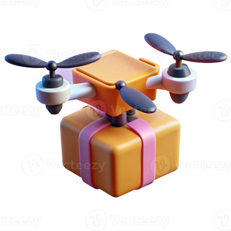 impressive modern A drone delivering a package, hovering against a cityscape backdrop, propellers blurred in motion, lit by the setting sun original png