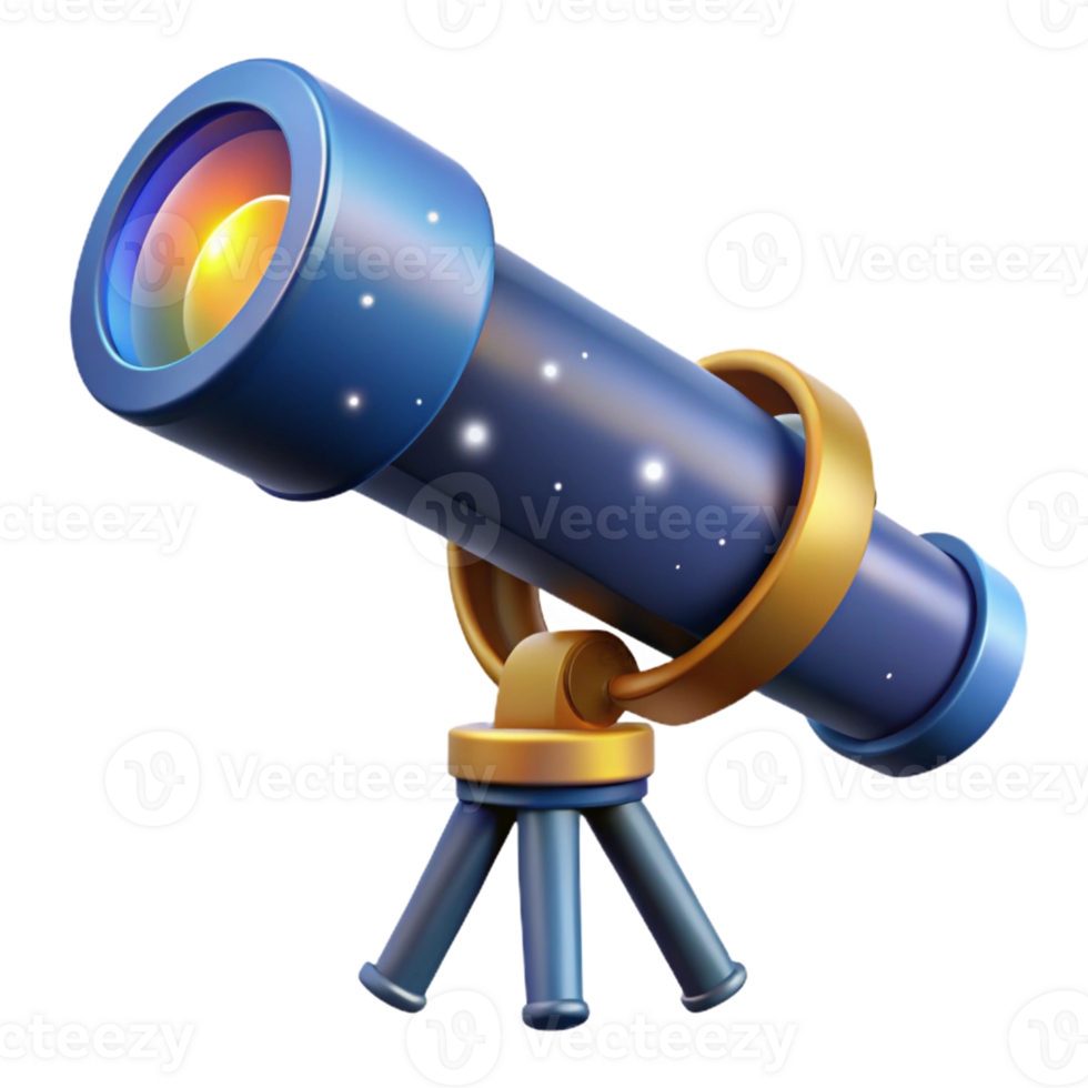 elegant creative A telescope pointed towards the night sky, stars and galaxies visible through the lens, lit by starlight original png